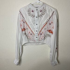 One Teaspoon Gypsy Wanderer Cropped Blouse Embroidered Western Boho Top Size L